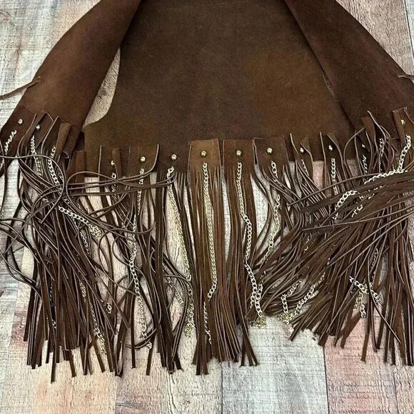 Ultra Rare Vintage Duette Leather Fringe with Chains Vest Made in Spain - Picture 15 of 16